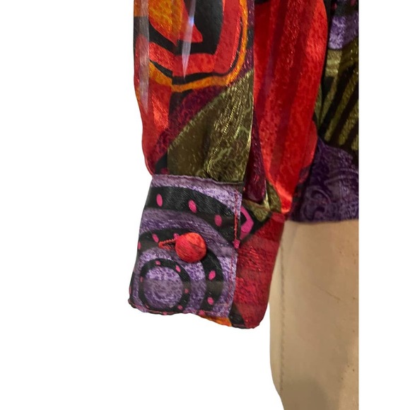 Yves St. Claire Women's Blouse Shirt Multicolor Abstract Stripe Long Sleeve 10 - Picture 6 of 7